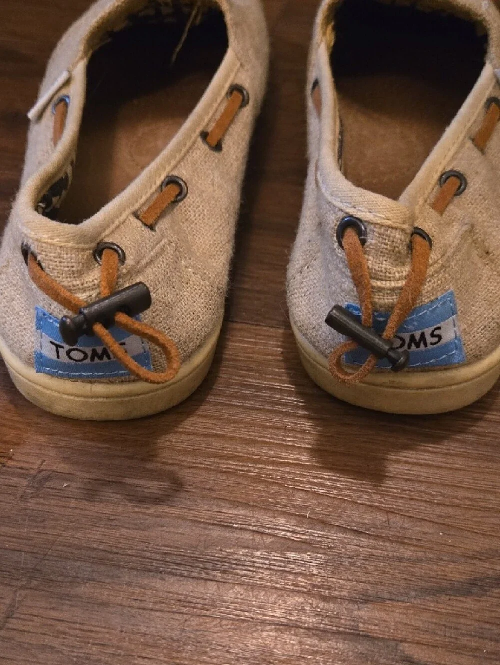 TOMS Beige Canvas Slip-On Shoes with Tan Accents